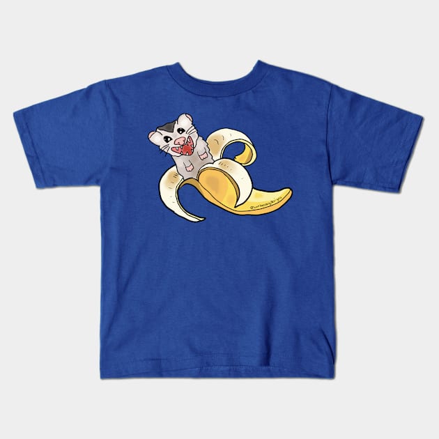 Opossum In A Banana Kids T-Shirt by nonbeenarydesigns